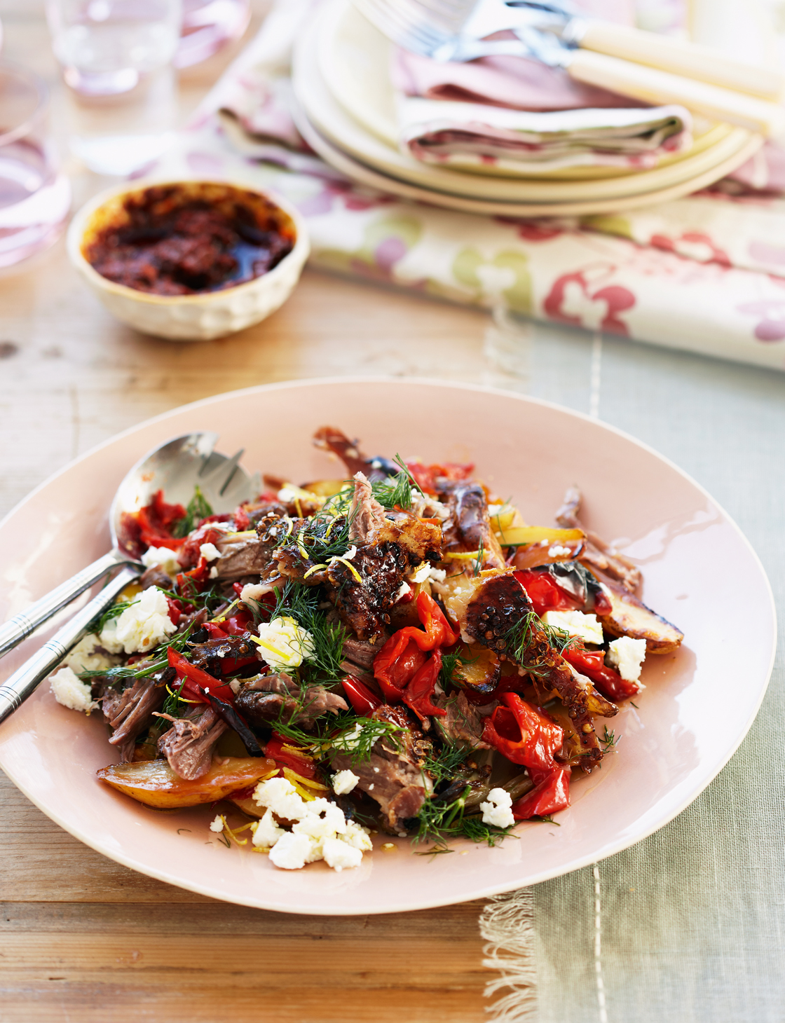 Slow-roast lamb with feta, peppers and dill | Sainsbury`s Magazine